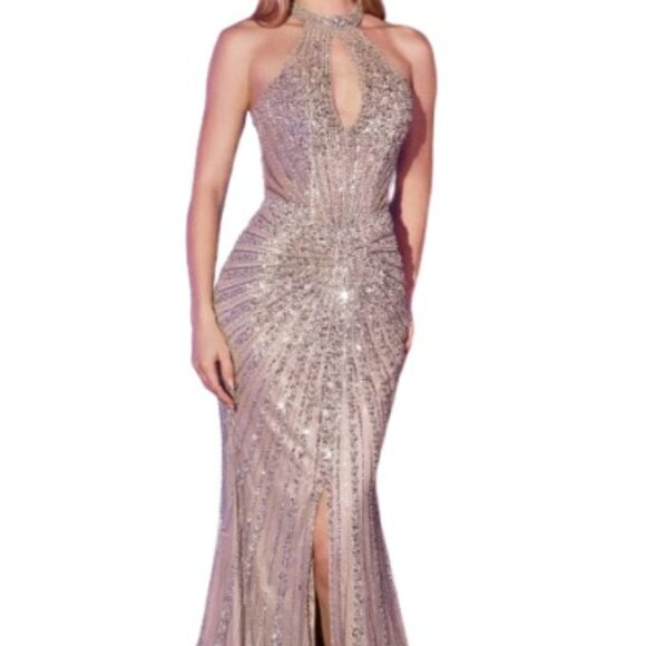 NWT Ladivine CC404 Sequined Prom Dress Silver Size 18 - Picture 1 of 4